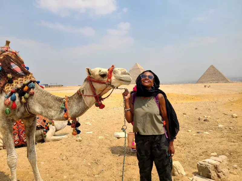 Kemet and Nubia Tour from USA showing travelers exploring the Great Pyramid of Giza.